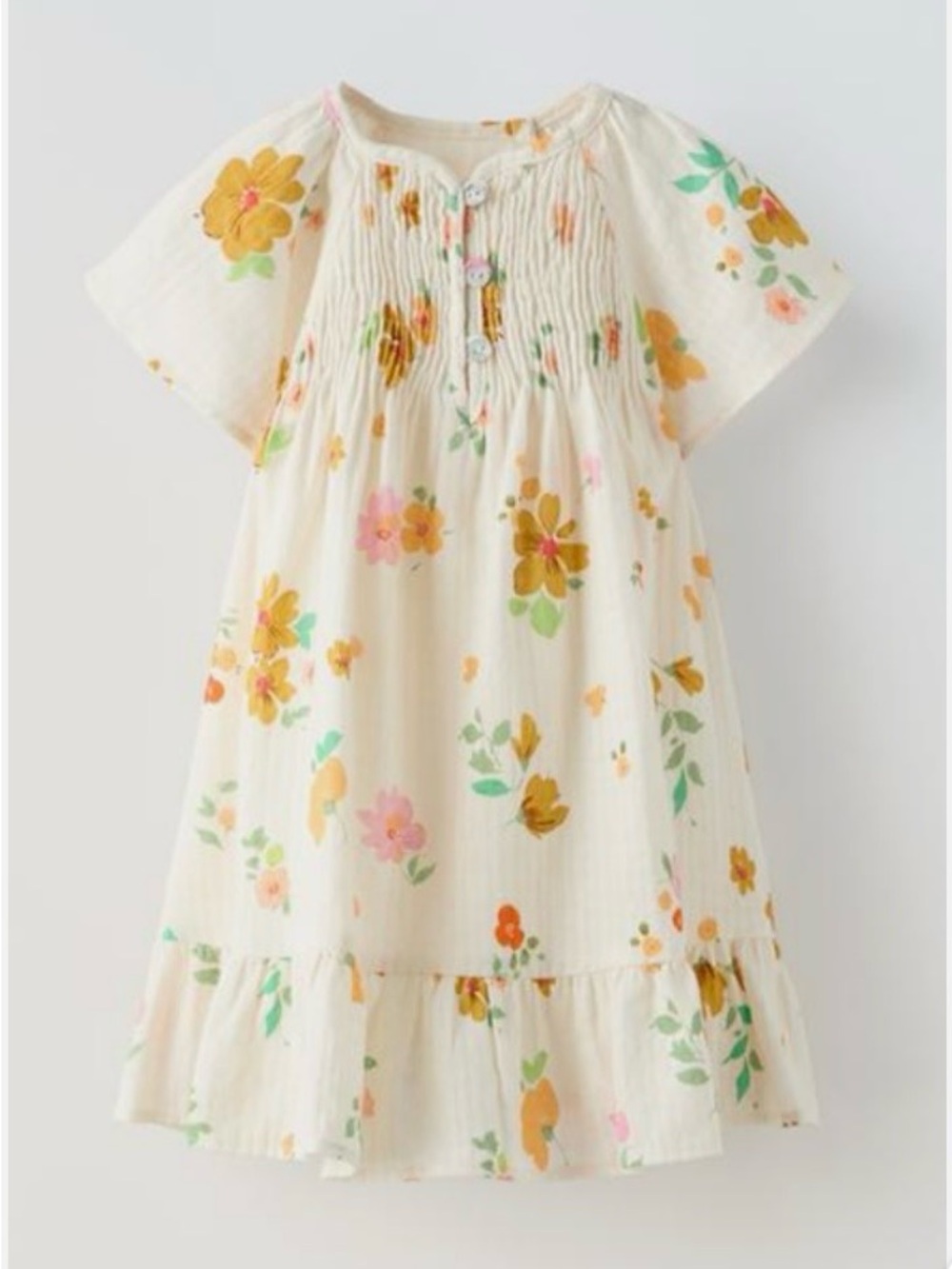 ZARA Girls’ Spring Floral Smocked Flowy Dress